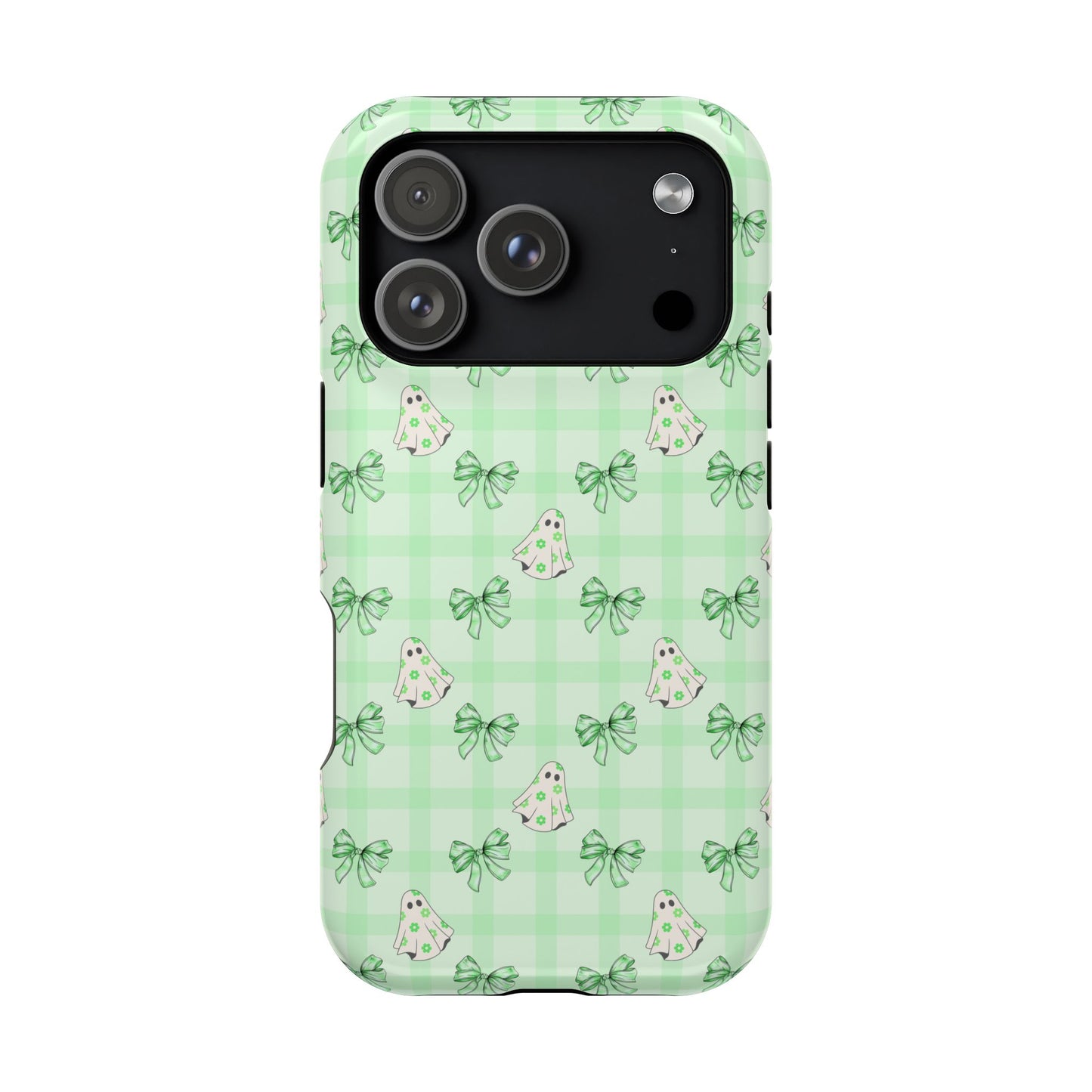 Green Gingham Ghosts & Bows MagSafe® iPhone Tough Case
