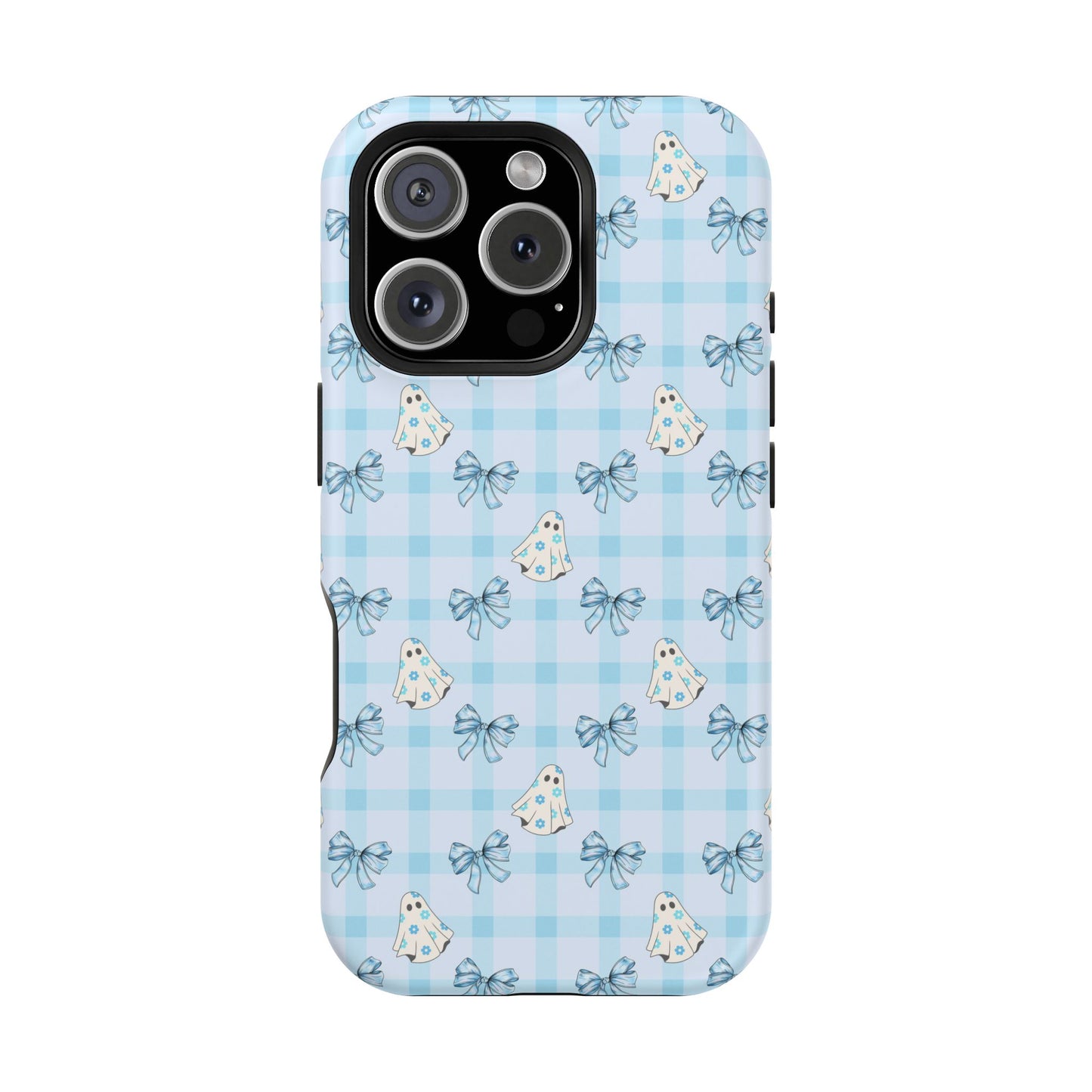 Blue Gingham Ghosts & Bows MagSafe® iPhone Tough Case