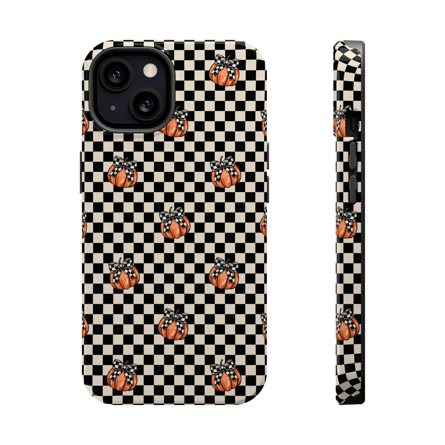 Checkered Cute Pumpkins & Bows MagSafe® iPhone Tough Case