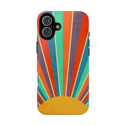 Retro Rainbow Sunburst Tough iPhone Case