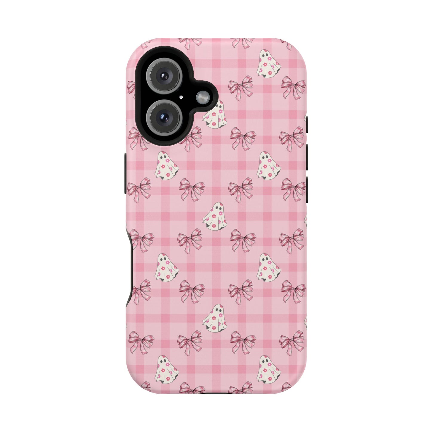 Pink Gingham Ghosts & Bows MagSafe® iPhone Tough Case