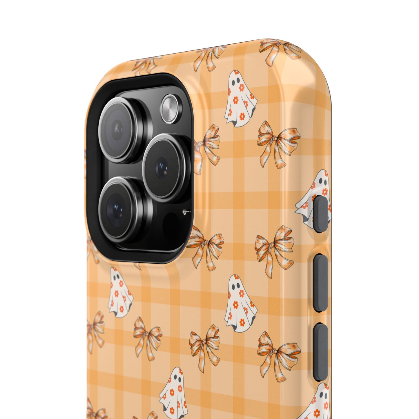 Orange Gingham Ghosts & Bows MagSafe® iPhone Tough Case