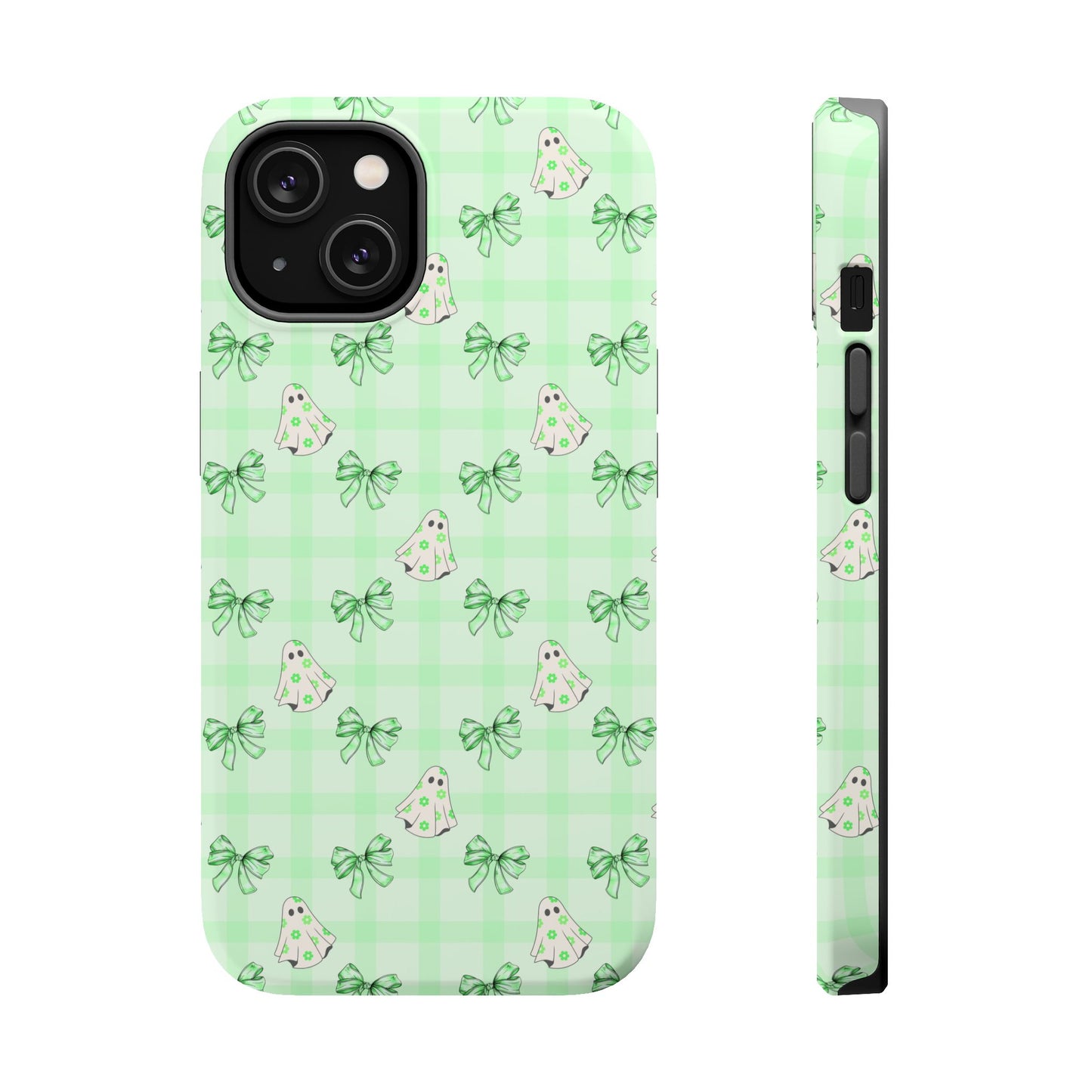 Green Gingham Ghosts & Bows MagSafe® iPhone Tough Case