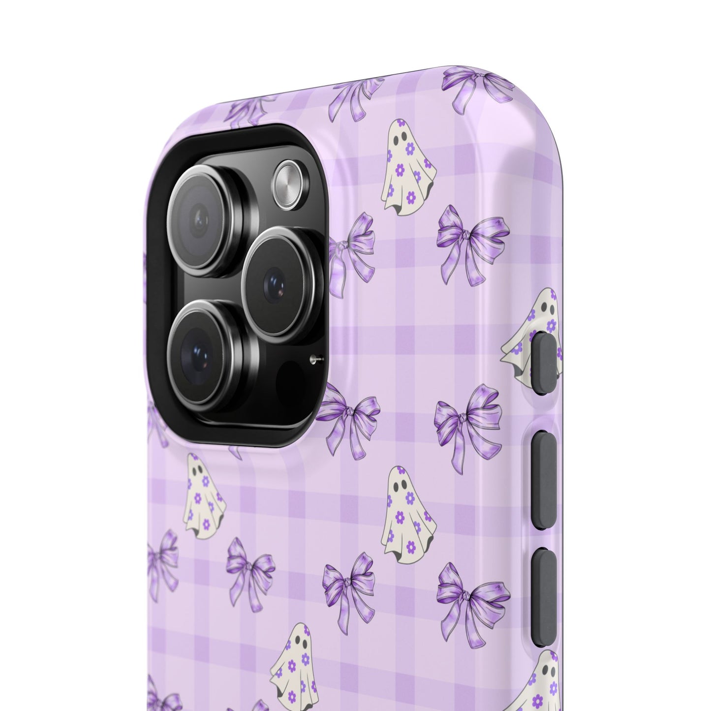 Purple Gingham Ghosts & Bows MagSafe® iPhone Tough Case