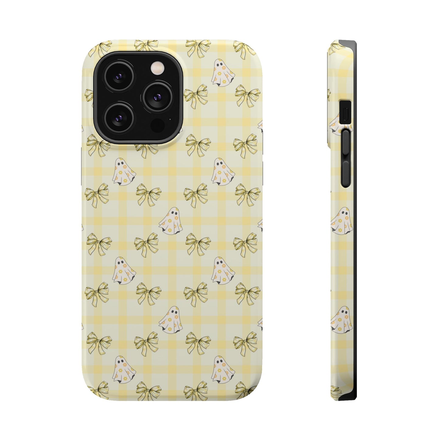 Yellow Gingham Ghosts & Bows MagSafe® iPhone Tough Case