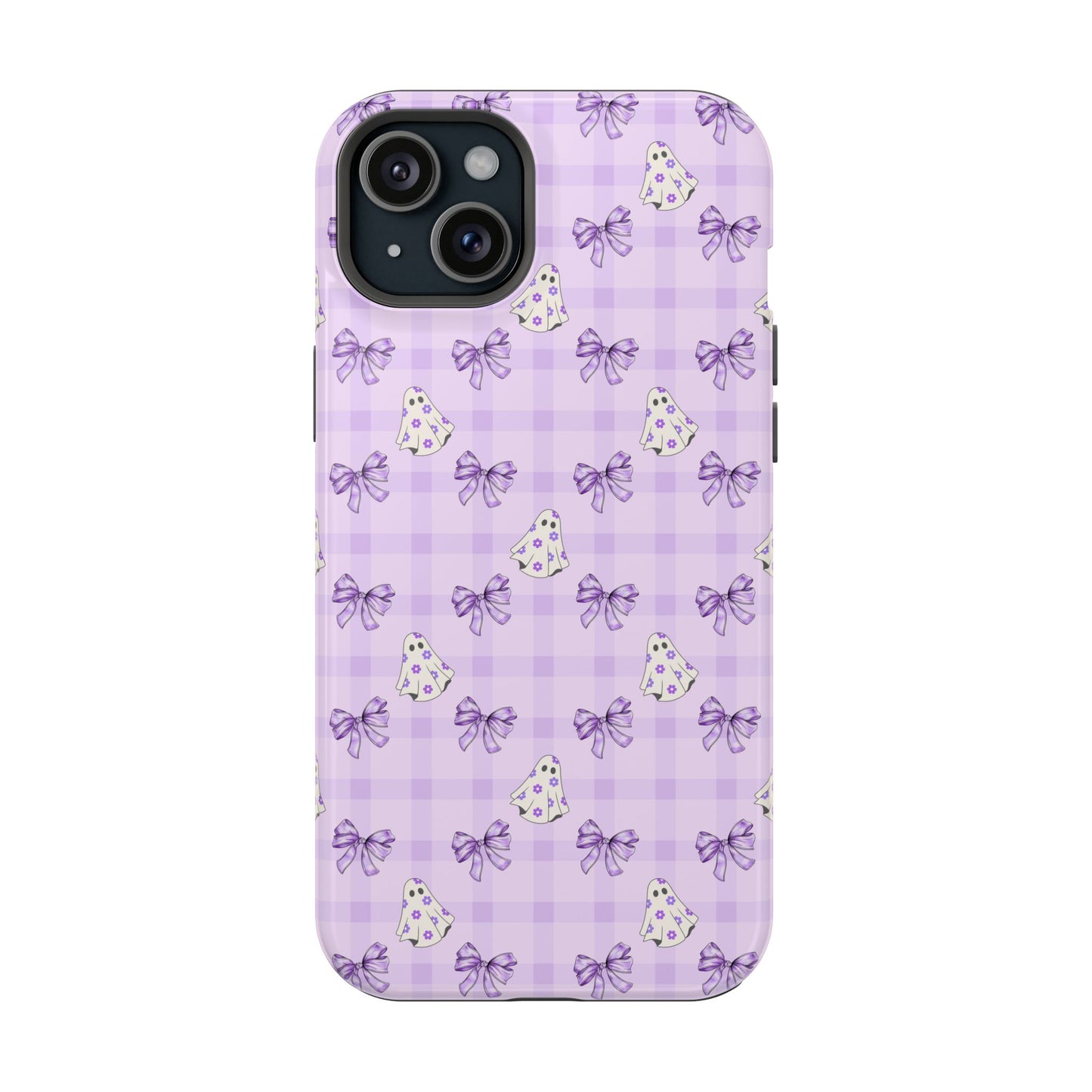Purple Gingham Ghosts & Bows MagSafe® iPhone Tough Case