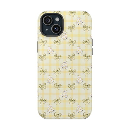 Yellow Gingham Ghosts & Bows MagSafe® iPhone Tough Case