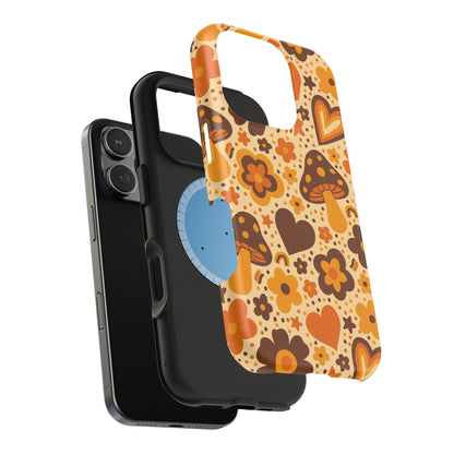 Groovy Harvest Mushrooms, Hearts and Flowers MagSafe® iPhone Tough Case