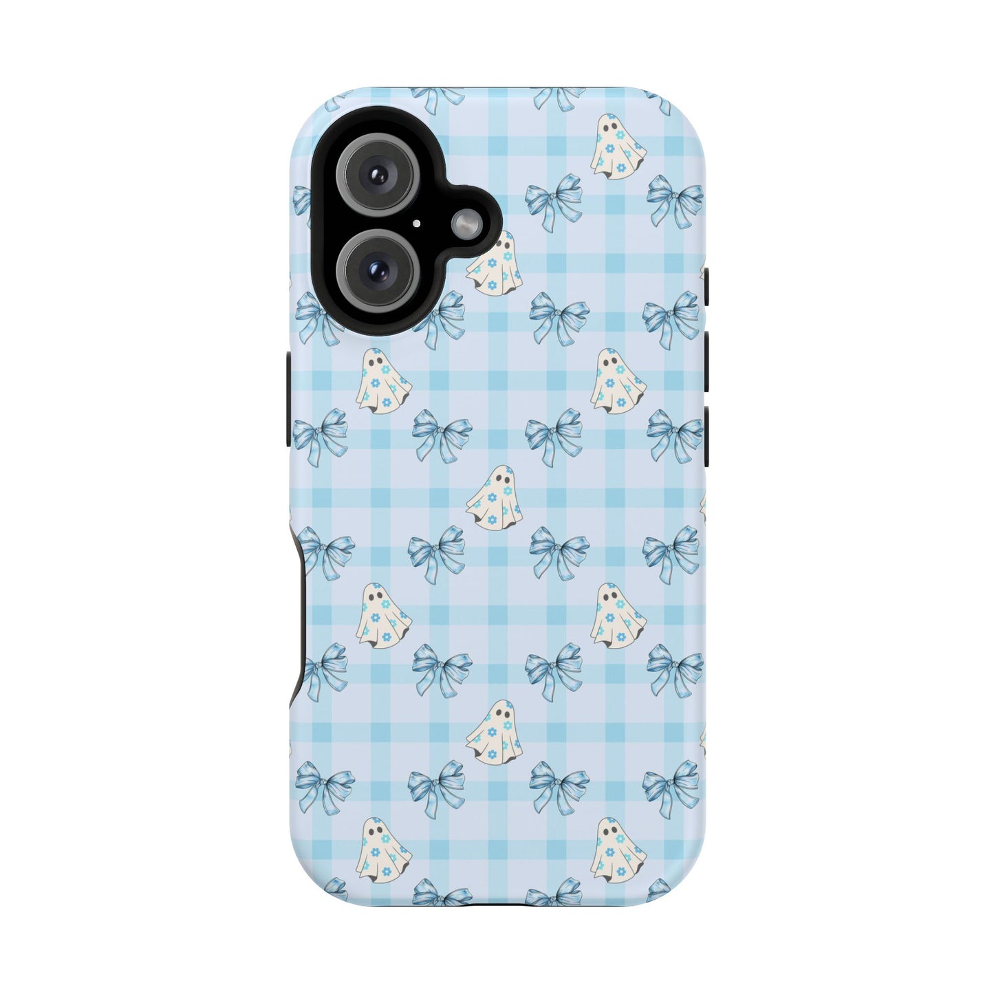 Blue Gingham Ghosts & Bows MagSafe® iPhone Tough Case