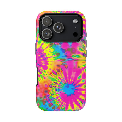 Neon Tie-Dye Burst Tough iPhone Case