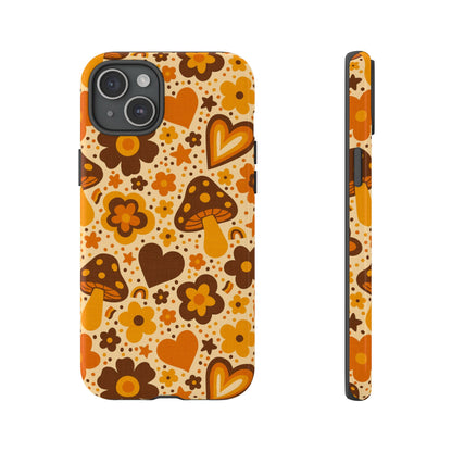 Groovy Harvest Mushrooms, Hearts and Flowers iPhone Tough Case