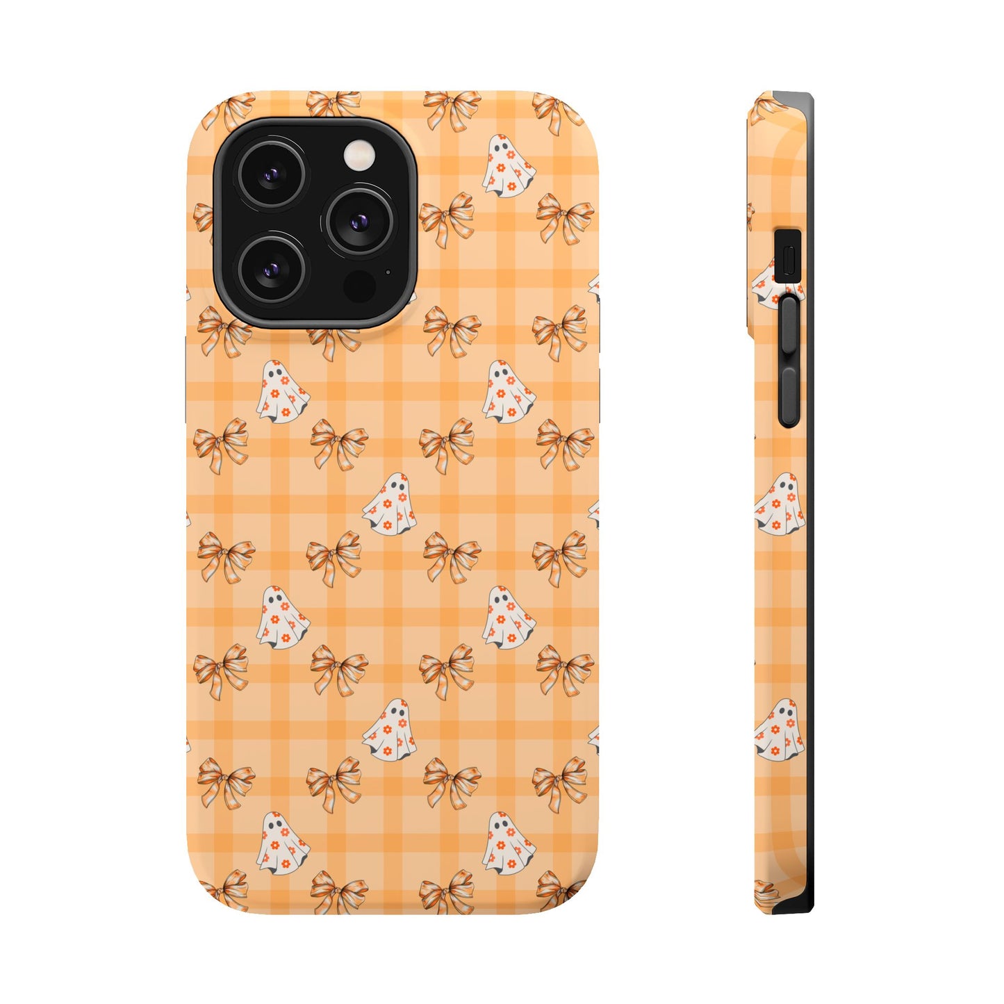 Orange Gingham Ghosts & Bows MagSafe® iPhone Tough Case