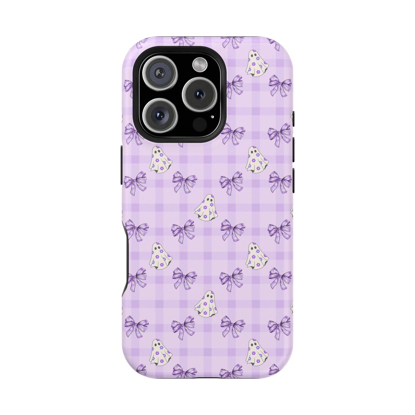 Purple Gingham Ghosts & Bows MagSafe® iPhone Tough Case