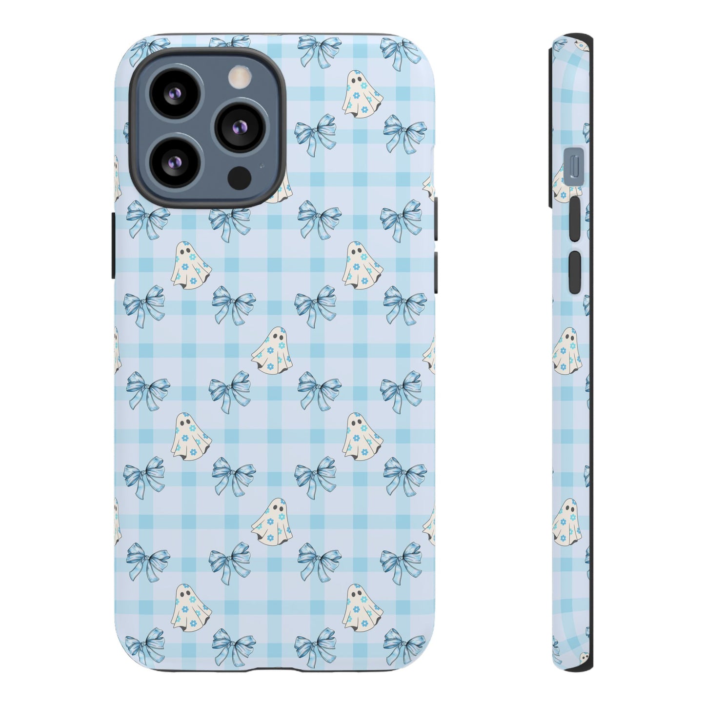 Blue Gingham Ghosts & Bows Tough iPhone Case