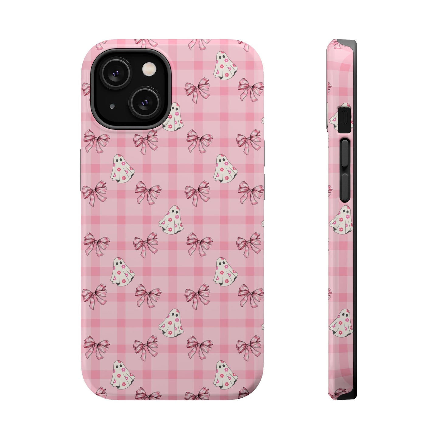 Pink Gingham Ghosts & Bows MagSafe® iPhone Tough Case