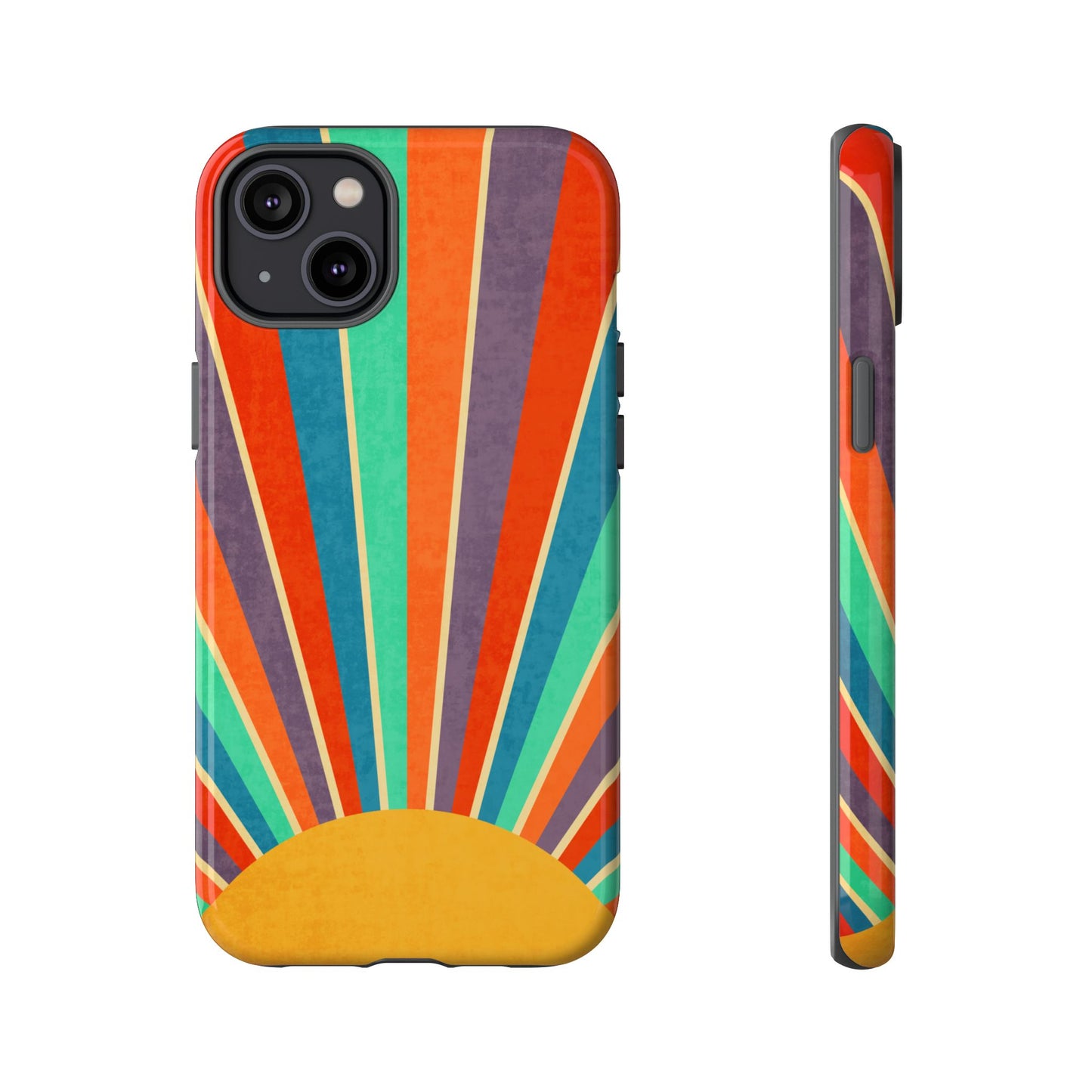 Retro Rainbow Sunburst Tough iPhone Case