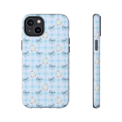Blue Gingham Ghosts & Bows Tough iPhone Case