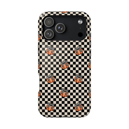 Checkered Cute Pumpkins & Bows MagSafe® iPhone Tough Case