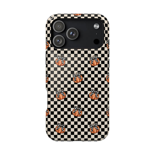 Checkered Cute Pumpkins & Bows MagSafe® iPhone Tough Case