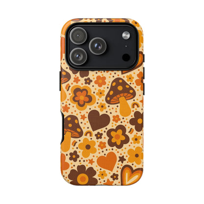 Groovy Harvest Mushrooms, Hearts and Flowers iPhone Tough Case
