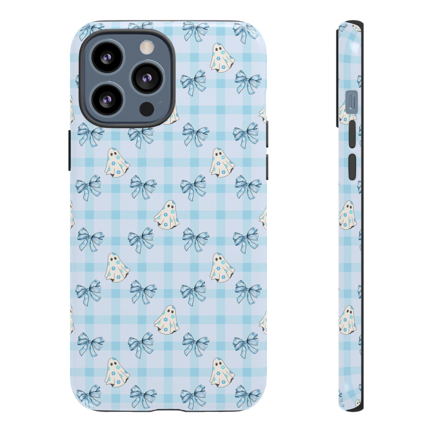 Blue Gingham Ghosts & Bows Tough iPhone Case