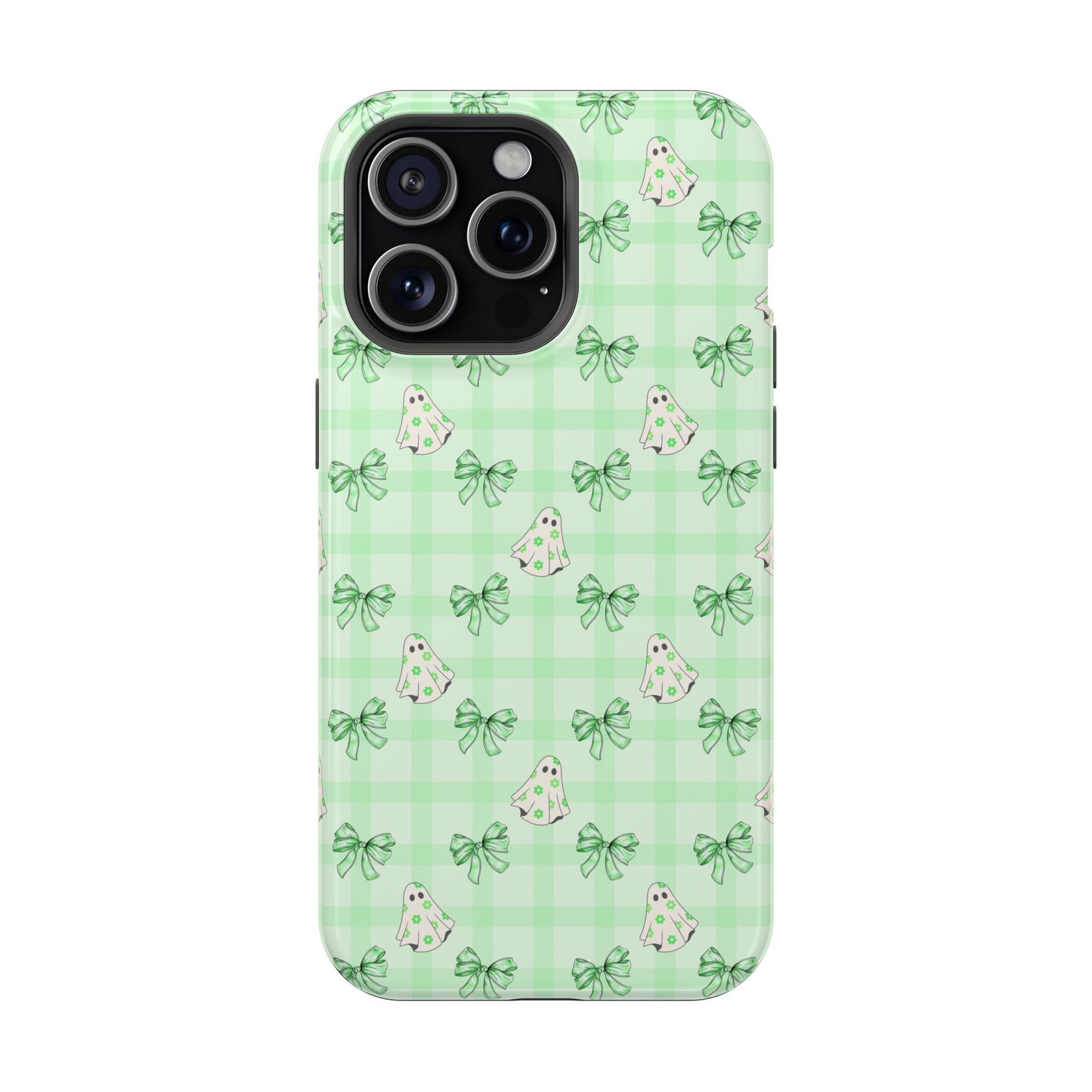 Green Gingham Ghosts & Bows MagSafe® iPhone Tough Case