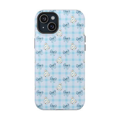 Blue Gingham Ghosts & Bows MagSafe® iPhone Tough Case