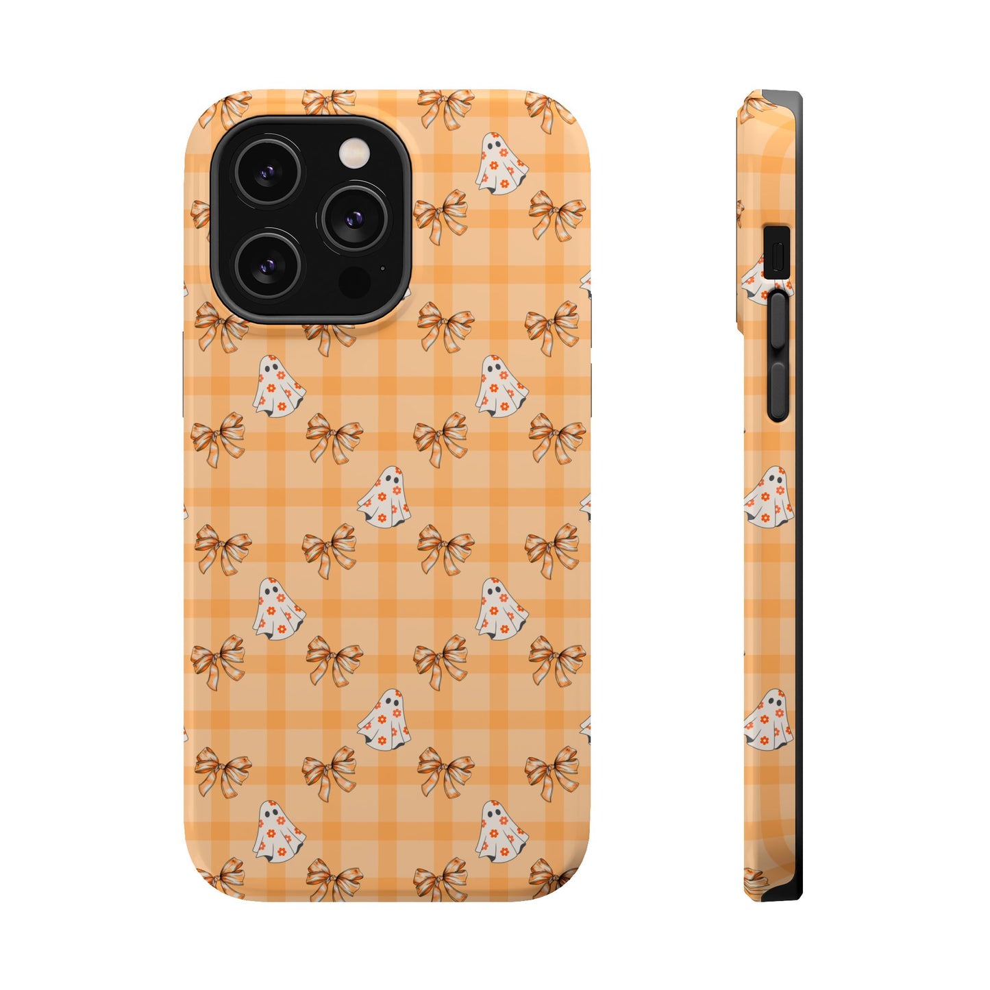 Orange Gingham Ghosts & Bows MagSafe® iPhone Tough Case