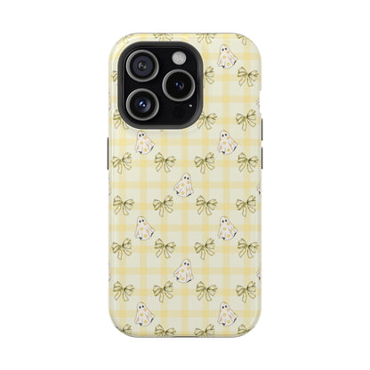 Yellow Gingham Ghosts & Bows MagSafe® iPhone Tough Case