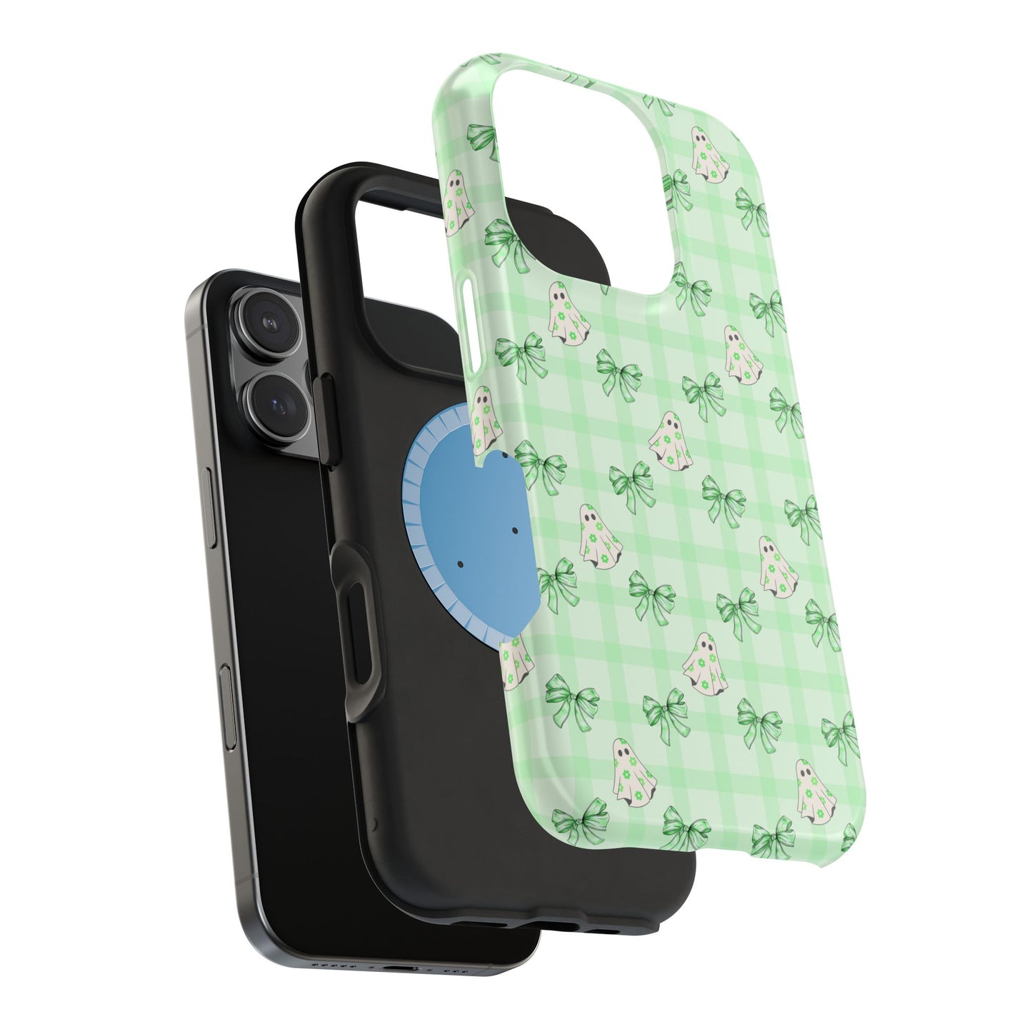 Green Gingham Ghosts & Bows MagSafe® iPhone Tough Case