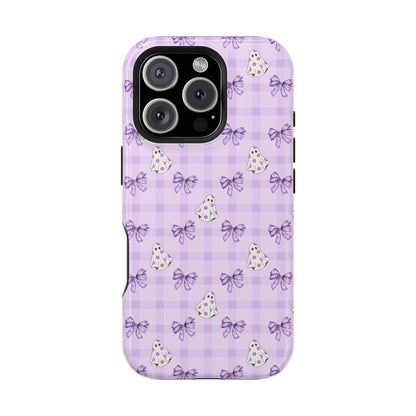 Purple Gingham Ghosts & Bows MagSafe® iPhone Tough Case