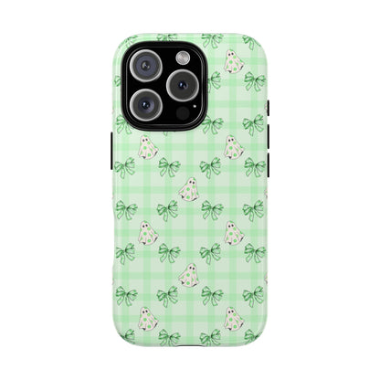 Green Gingham Ghosts & Bows iPhone Tough Case