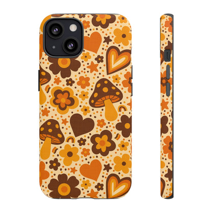 Groovy Harvest Mushrooms, Hearts and Flowers iPhone Tough Case