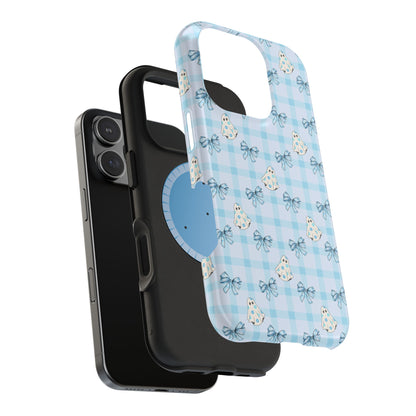 Blue Gingham Ghosts & Bows MagSafe® iPhone Tough Case