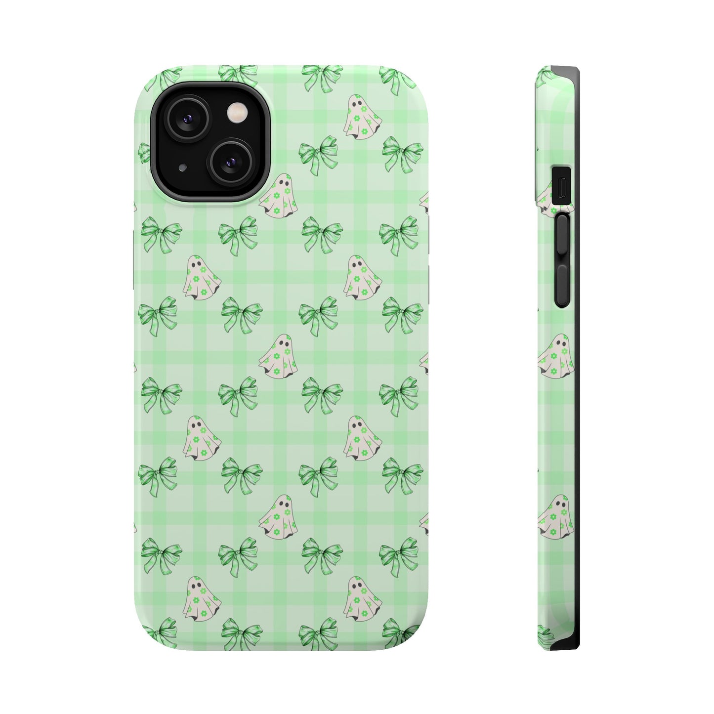 Green Gingham Ghosts & Bows MagSafe® iPhone Tough Case