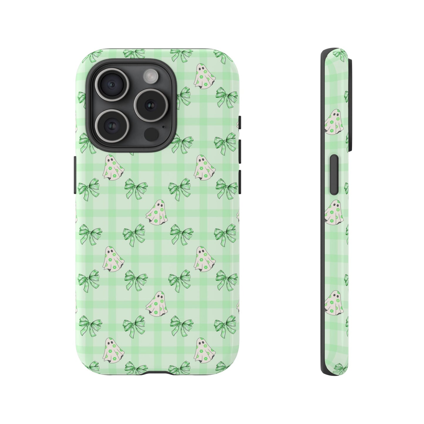 Green Gingham Ghosts & Bows iPhone Tough Case