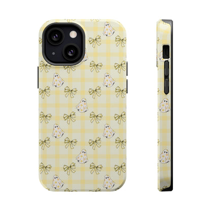 Yellow Gingham Ghosts & Bows MagSafe® iPhone Tough Case