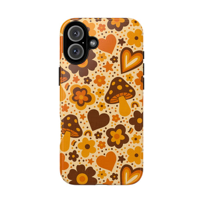 Groovy Harvest Mushrooms, Hearts and Flowers iPhone Tough Case