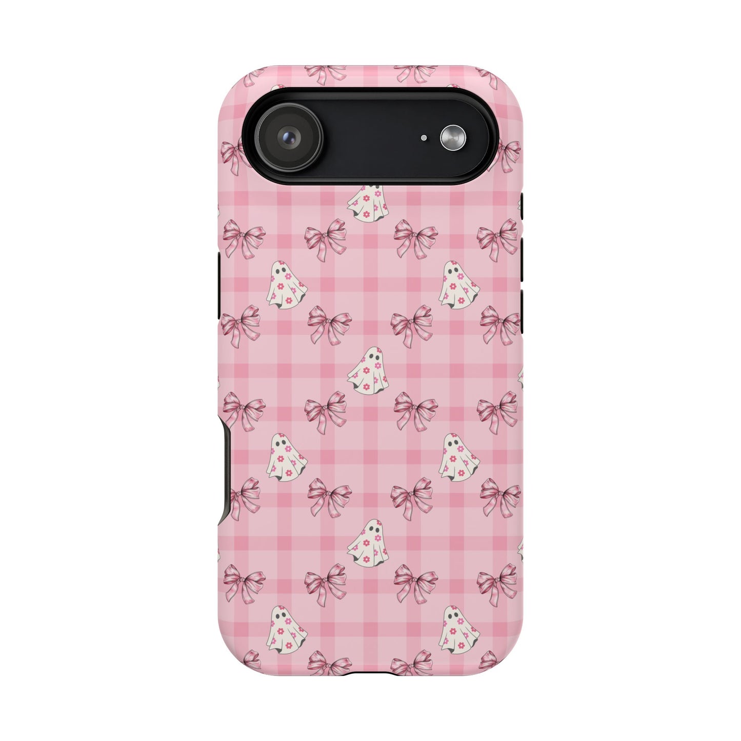 Pink Gingham Ghosts & Bows MagSafe® iPhone Tough Case