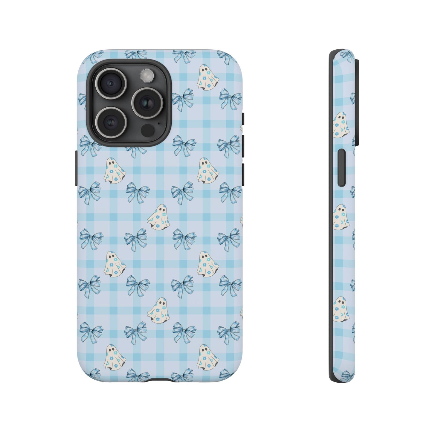Blue Gingham Ghosts & Bows Tough iPhone Case