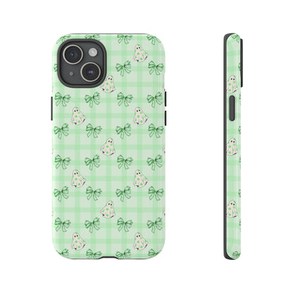 Green Gingham Ghosts & Bows iPhone Tough Case