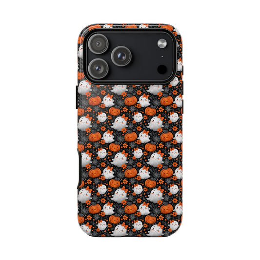 Cute Kawaii Lady Ghosts & Pumpkins iPhone Tough Case