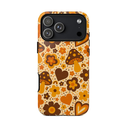 Groovy Harvest Mushrooms, Hearts and Flowers iPhone Tough Case