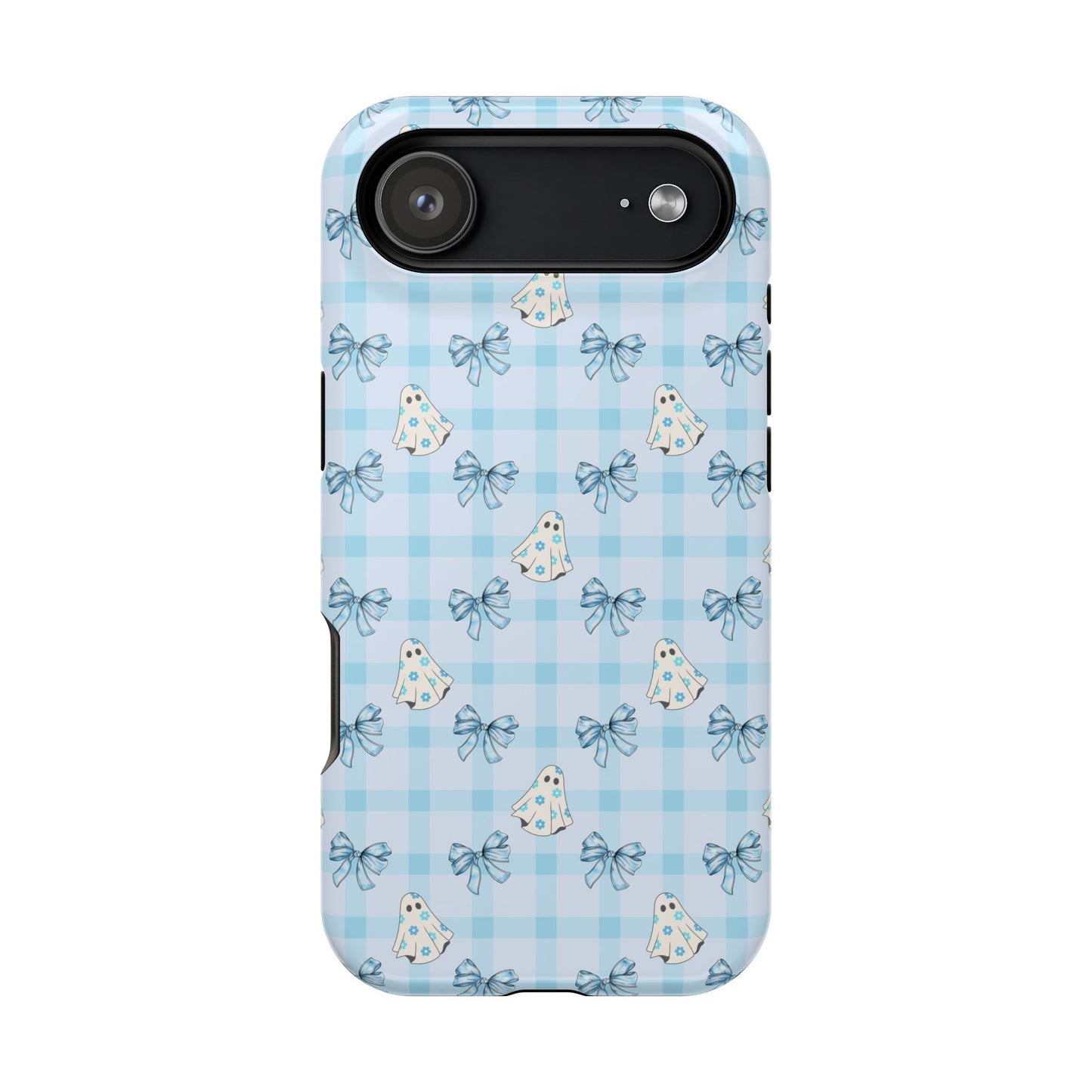 Blue Gingham Ghosts & Bows MagSafe® iPhone Tough Case