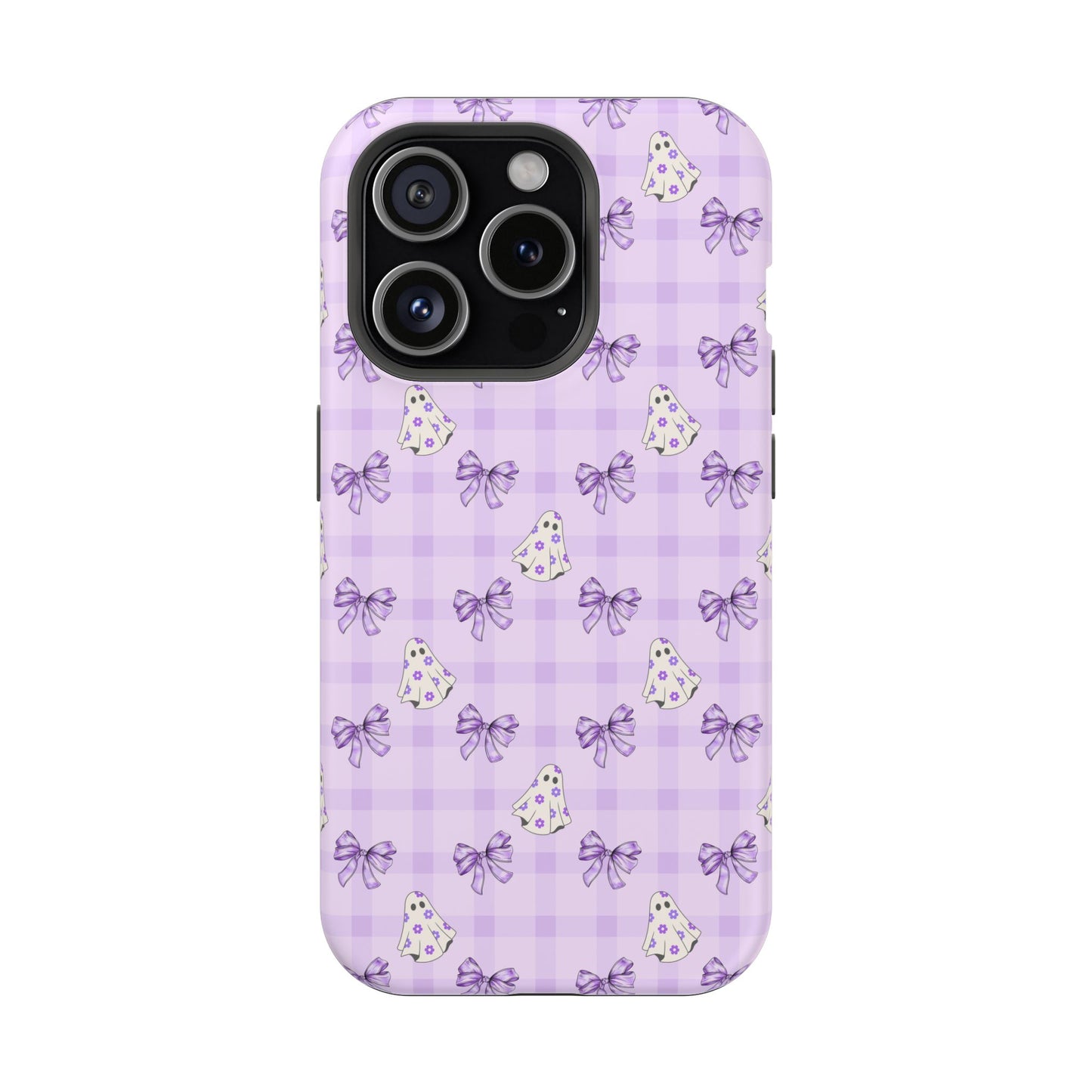 Purple Gingham Ghosts & Bows MagSafe® iPhone Tough Case