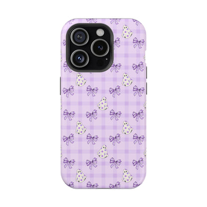 Purple Gingham Ghosts & Bows MagSafe® iPhone Tough Case