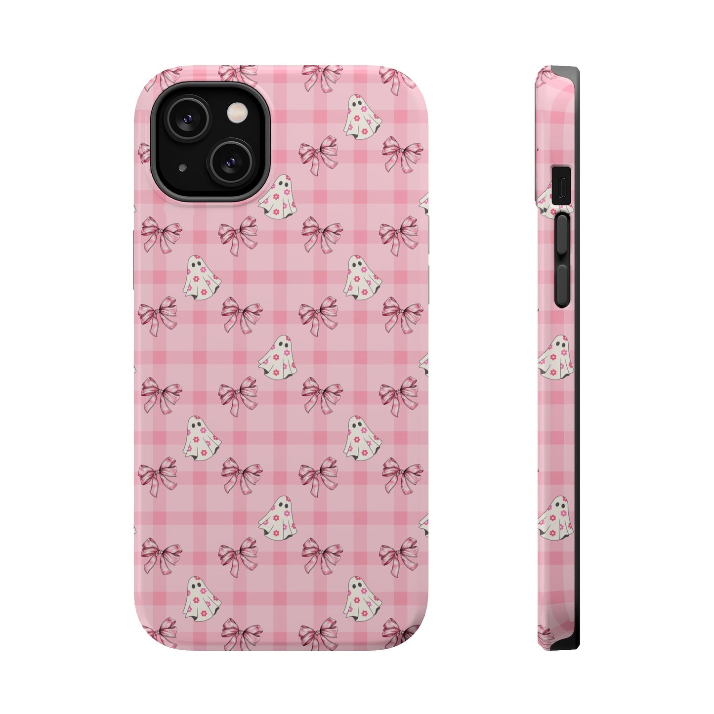 Pink Gingham Ghosts & Bows MagSafe® iPhone Tough Case