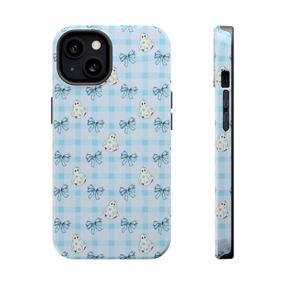 Blue Gingham Ghosts & Bows MagSafe® iPhone Tough Case