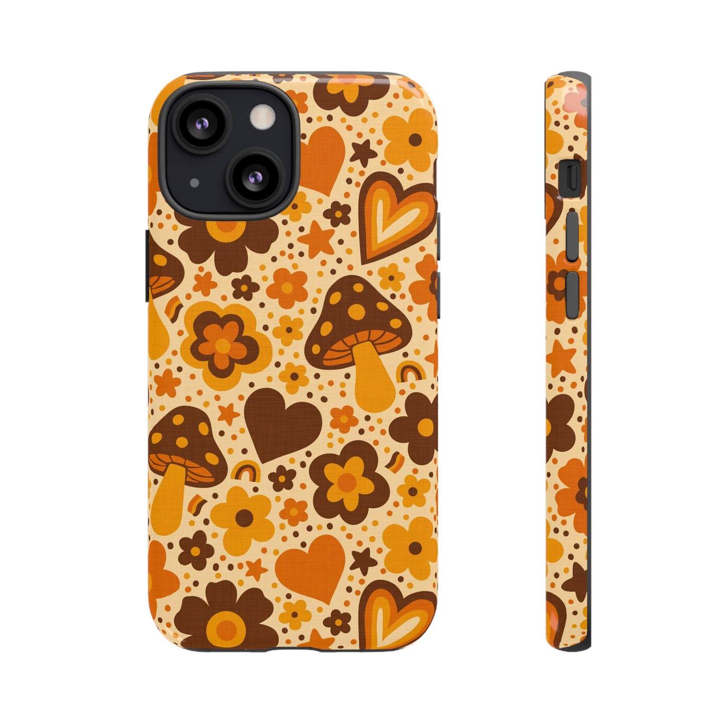 Groovy Harvest Mushrooms, Hearts and Flowers iPhone Tough Case