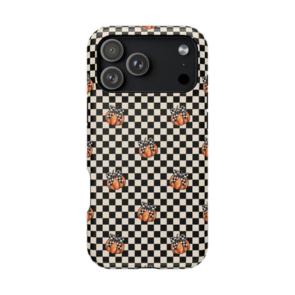Checkered Cute Pumpkins & Bows MagSafe® iPhone Tough Case